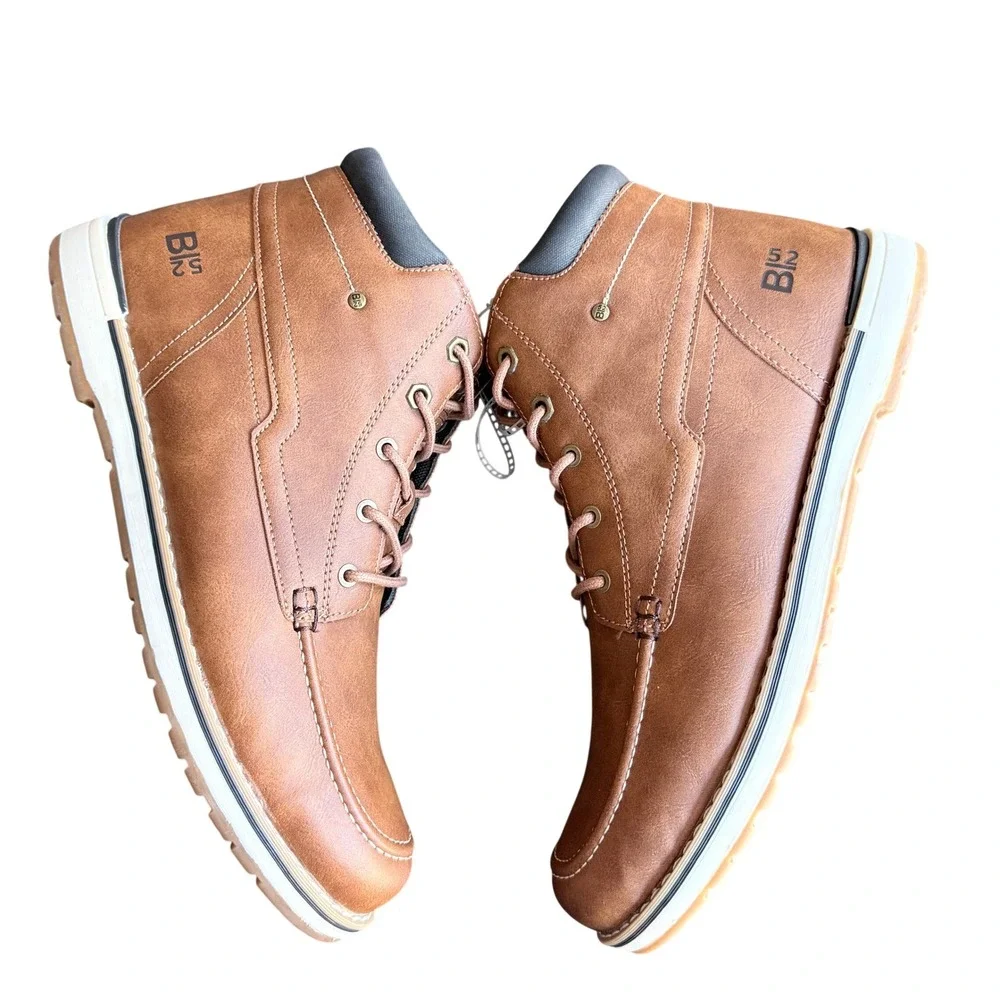 B-52 by Bullboxer Mens Cognac Brown Moc Toe Lace Up Side Zip Boots Size 11 NEW‎